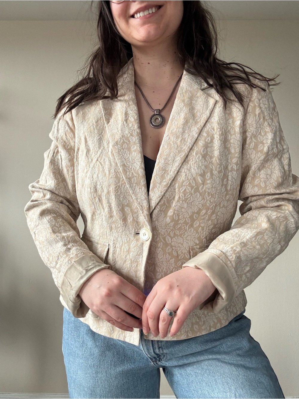 Villager Cream Floral Jacquard Blazer